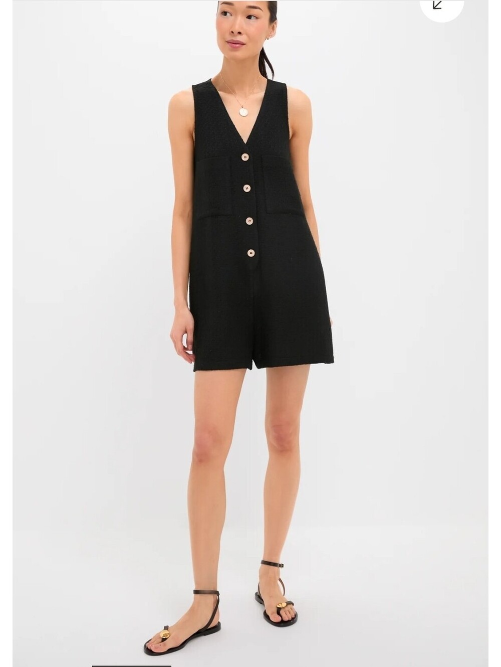 Tuckernuck Black Boucle Knit V-Neck Button Front Romper Size S